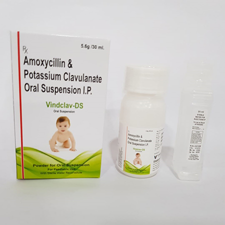 Product Name: VINDCLAV DS, Compositions of VINDCLAV DS are Amoxycillin & Potassium Clavulanate Oral Suspension IP - Vindcare Lifesciences