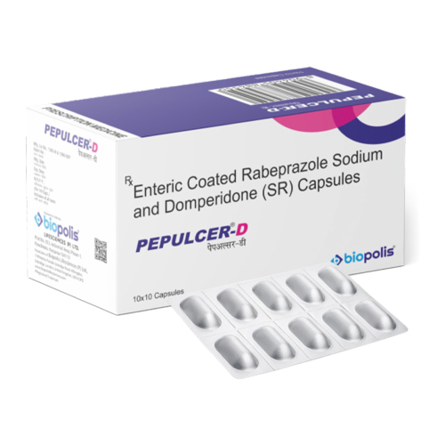 Product Name: PEPLUCER D, Compositions of PEPLUCER D are Enteric Coated Rabeprazole Sodium & Domperidone Sustained Release Capsules - Biopolis Lifesciences Private Limited