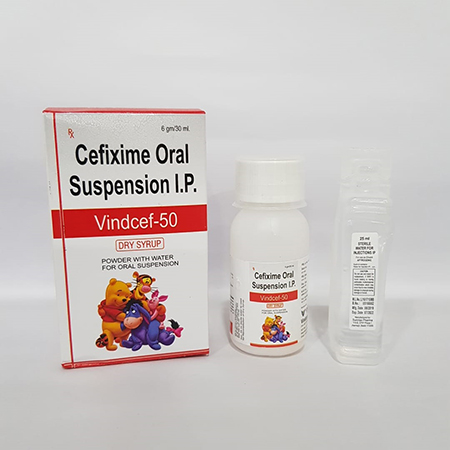 Product Name: VINDCEF 50, Compositions of VINDCEF 50 are Cefixime Oral Suspension IP - Vindcare Lifesciences