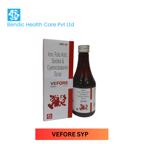 Product Name: VEFORE, Compositions of Iron,folic Acid Sorbitol & Cyanocobalamin Syrup are Iron,folic Acid Sorbitol & Cyanocobalamin Syrup - Bendic Healthcare Private Limited