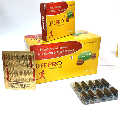 Product Name: Ufepro, Compositions of Ufepro are Ginseng, Multivitamin & Multimineral Softgel Capsules - Euphony Healthcare