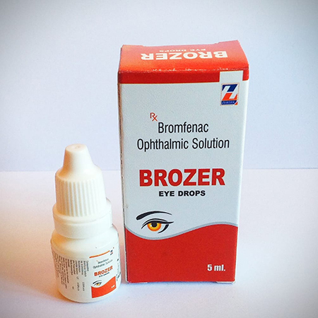 Product Name: Brozer, Compositions of Brozer are Bromfenac Opthalmic Solution - Zerdia Healthcare Pvt Ltd