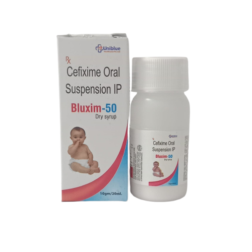 Product Name: Bluxim 50, Compositions of Bluxim 50 are Cefixime Oral Suspension IP - Uniblue Healthcare Private Limited