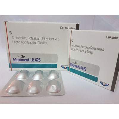 Product Name: MOXIMENT LB 625, Compositions of MOXIMENT LB 625 are Amoxycillin, potassium Clavulanate and Lactic Acid Bacillus Tablets. - Cubic Lifesciences Private Limited