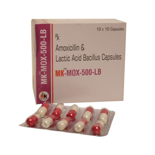 Product Name: MK MOX 500 LB, Compositions of MK MOX 500 LB are Amoxicillin & Lactic Acid Bacillus Capsules - MK Healthcare