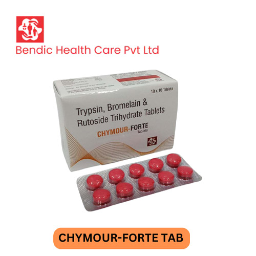 Product Name: CHYMOUR FORTE, Compositions of Trypsin, Bromelain & Rutoside Trihydrate Tablets are Trypsin, Bromelain & Rutoside Trihydrate Tablets - Bendic Healthcare Private Limited