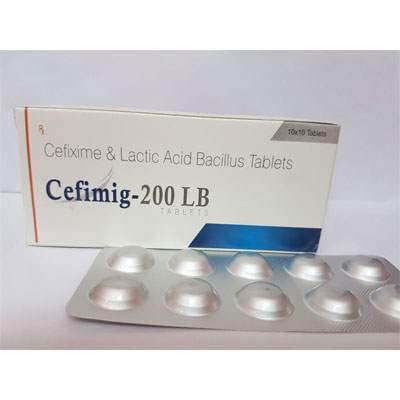 Product Name: CEFIMIG 200 LB, Compositions of CEFIMIG 200 LB are Cefixime & Lactic Acid Bacillius Tablets - Cubic Lifesciences Private Limited