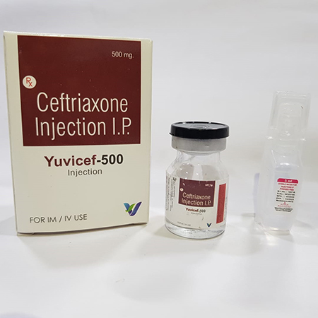 Product Name: YUVCEF 500, Compositions of YUVCEF 500 are Ceftriaxone Injection IP - Vindcare Lifesciences