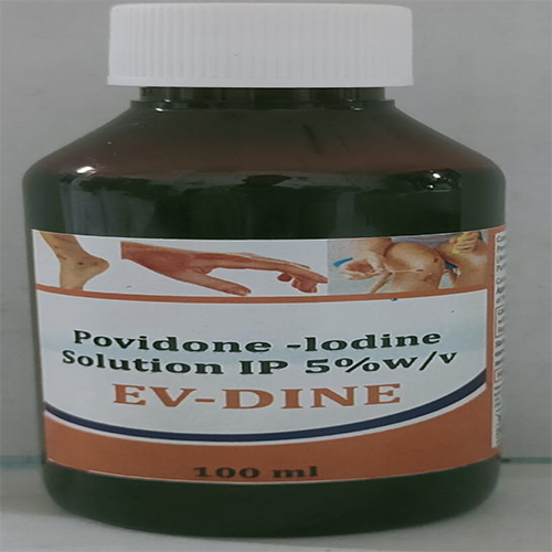 Product Name: EV DINE , Compositions of EV DINE  are Povidone -lodine Solution IP 5% w/v  - Orange Biotech Private Limited