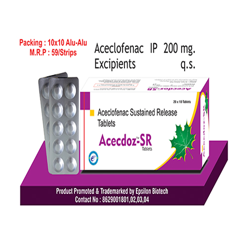 Product Name: Acecdoz SR, Compositions of Acecdoz SR are Aceclofenac Sustained Release Tablets - Epsilon Biotech