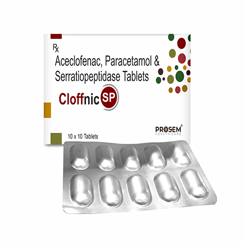 Product Name: Cloffnic SP, Compositions of Cloffnic SP are Aceclofenac, Paracetamol & Serratiopeptidase Tablets - Prosem Healthcare