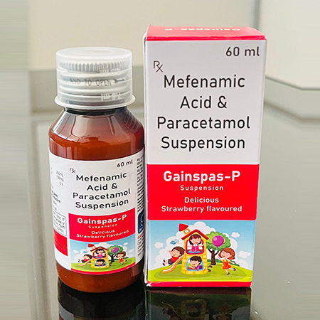 Product Name: Gainspas P, Compositions of Mefenamic Acid & Paracetamol Suspension are Mefenamic Acid & Paracetamol Suspension - Gainmed Biotech Private Limited