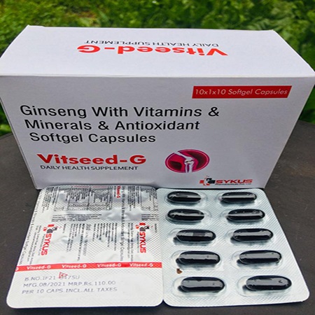 Product Name: Vitseed G, Compositions of Ginseng With Vitamins and Minerals and Antioxidant Softgel Capsules are Ginseng With Vitamins and Minerals and Antioxidant Softgel Capsules - Sykus Pharmaceuticals Private Limited