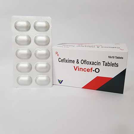 Product Name: VINCEF O, Compositions of VINCEF O are Cefixime & Ofloxacin Tablets - Vindcare Lifesciences