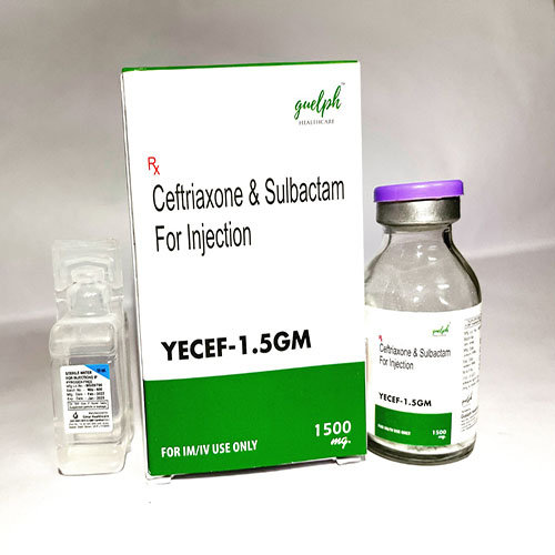 Product Name: Yecef 1.5Gm, Compositions of Yecef 1.5Gm are Ceftriaxone & Sulbactam For Injecton - Guelph Healthcare Pvt. Ltd