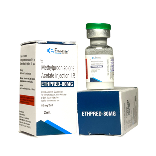 Product Name: ETHPRED 80MG, Compositions of ETHPRED 80MG are Methylprednisolone Acetate Injection I.P. - EthixElite Lifesciences Private Limited