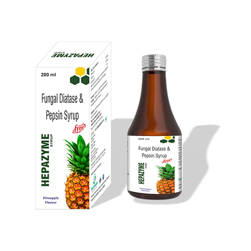 Product Name: HEPAZYME, Compositions of HEPAZYME are Fungal Diatase & Pepsin Syrup - Harmeda Healthcare