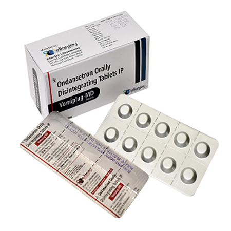 Product Name: Vomiplug MD, Compositions of Vomiplug MD are Ondansetron Orally Disintegrating Tablets IP - Ellanjey Lifesciences