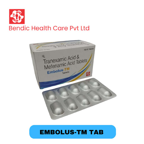 Product Name: EMBOLUS TM, Compositions of EMBOLUS TM are Traneximic Acid & Mefenamic Acid Tablets - Bendic Healthcare Private Limited