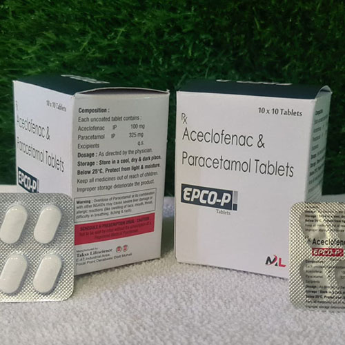 Product Name: Epco P, Compositions of Epco P are Aceclofenac & Paracetamol Tablets - Medizec Laboratories