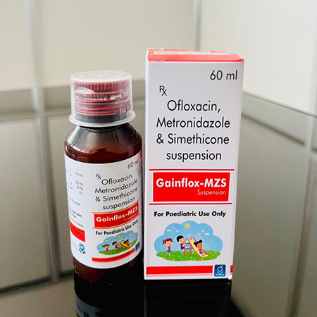 Product Name: Gainflox MZS, Compositions of Ofloxacin,Metrornidazole & Simethicone Suspension are Ofloxacin,Metrornidazole & Simethicone Suspension - Gainmed Biotech Private Limited