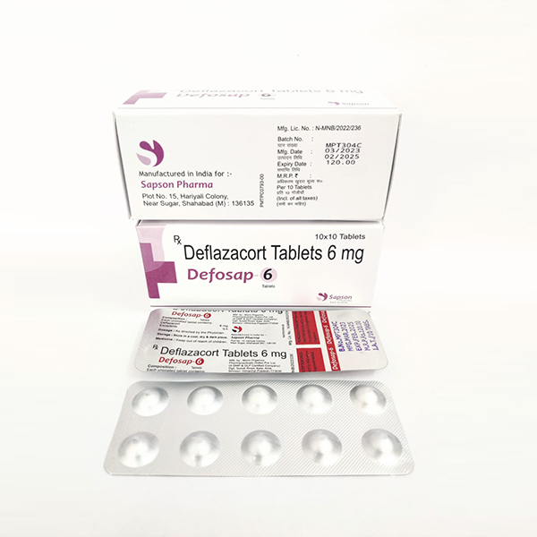 Product Name: Defosap 6, Compositions of Defosap 6 are Deflazacort Tablets 6mg  - Sapson Pharma