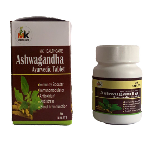 Product Name: Ashwagandha Ayurvedic Tablet, Compositions of Immunity Booster Immunomodulator Antioxidant Anti stress Boost brain function are Immunity Booster Immunomodulator Antioxidant Anti stress Boost brain function - MK Healthcare