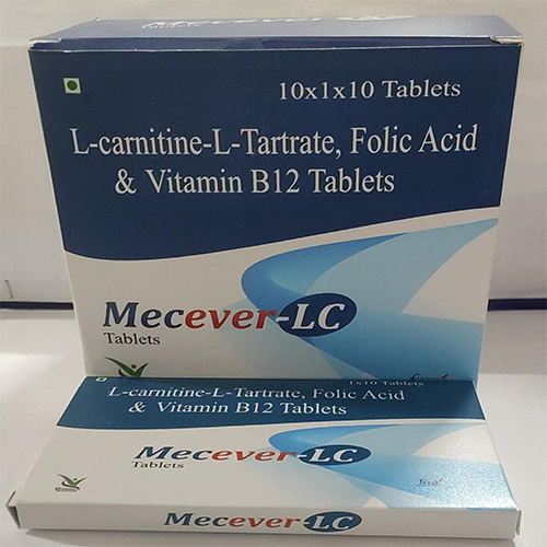 Product Name: Mecever LC , Compositions of Mecever LC  are L-carnitine-L-Tartrate, Folic Acid & Vitamin B12 Tablets  - Orange Biotech Private Limited