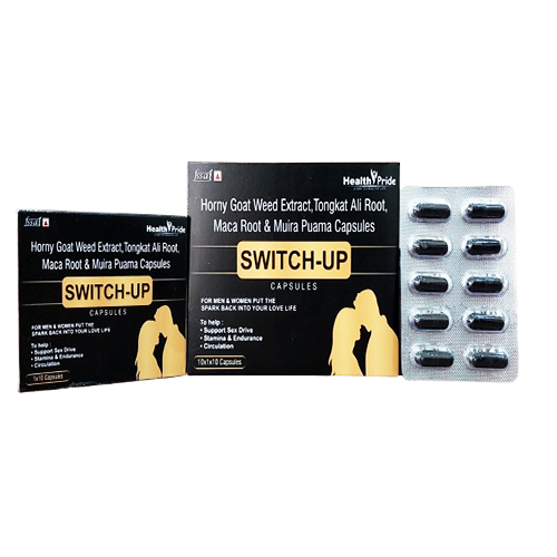 Product Name: SWITCH UP, Compositions of SWITCH UP are Horny Goat Weed Extract, Tongkat Ali Root, Maca Root & Muria Puama Capsules - Health Pride