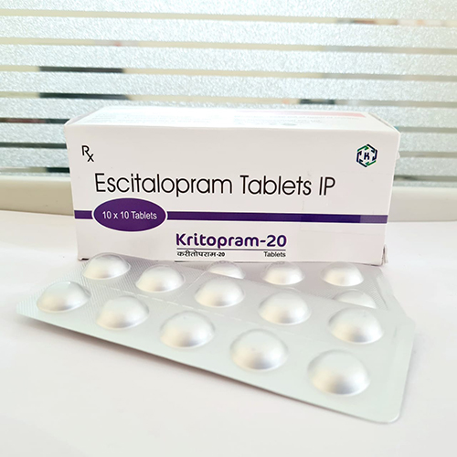 Product Name: Kritopram 20, Compositions of Kritopram 20 are Escitalopram Tablets IP - Kriti Lifesciences