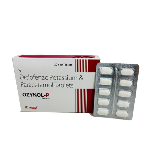 Product Name: OZYNOL P, Compositions of OZYNOL P are Diclofenac Potassium & Paracetamol Tablets - Zatropha Pharma