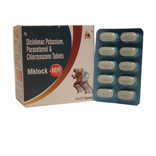 Product Name: Mklock MR, Compositions of Diclofenac Potassium, Paracetamol & Chlorzoxazone Tablets are Diclofenac Potassium, Paracetamol & Chlorzoxazone Tablets - MK Healthcare