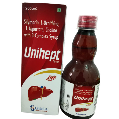 Product Name: Unihept, Compositions of Unihept are Silymarin, L-Ornithine, L-Aspartate, Choline with B-Complex Syrup - Uniblue Healthcare Private Limited