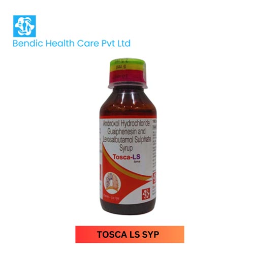 Product Name: TOSCA LS , Compositions of Ambroxol Hydrochloride,Guaidhenesin And Levosalbutamol Sulphate Syrup are Ambroxol Hydrochloride,Guaidhenesin And Levosalbutamol Sulphate Syrup - Bendic Healthcare Private Limited