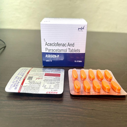 Product Name: Asegen p, Compositions of Aceclofenac And paracetamol Tablets are Aceclofenac And paracetamol Tablets - Guelph Healthcare Pvt. Ltd