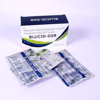 Product Name: BLUCID DSR, Compositions of BLUCID DSR are Rabeprazole 20 mg & Domperidone 20 mg capsules - Bluewaterresearch