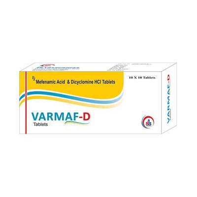 Product Name: Varmaf D, Compositions of Varmaf D are Mefenamic Acid & Dicyclomine HCL Tablets - SB LIFESCIENCES