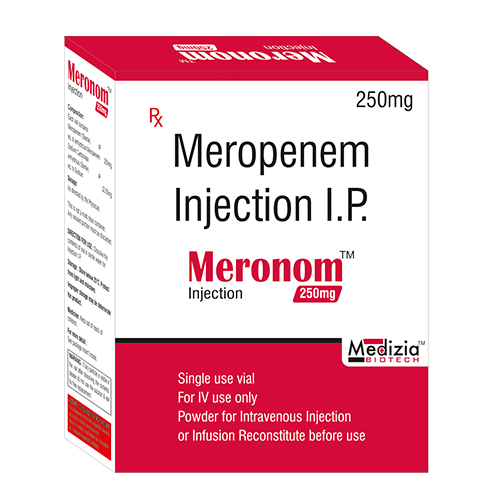 Product Name: Meronom, Compositions of Meronom are Meropenem injection I.P. - Medizia Biotech