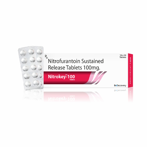 Product Name: Nitrokey 100, Compositions of Nitrokey 100 are Nitrofurantoin Sustained Release Tablets 100mg - Biodiscovery Lifesciences Private Limited