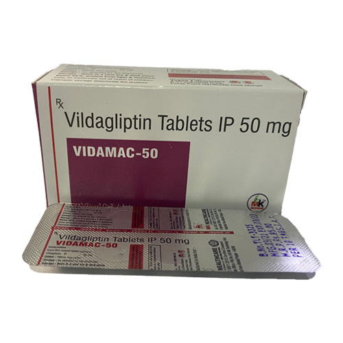 Product Name: VIDAMAC 50, Compositions of Vildagliptin Tablets IP 50 mg are Vildagliptin Tablets IP 50 mg - MK Healthcare