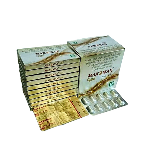 Product Name: Max2Max Gold Tablet, Compositions of Max2Max Gold Tablet are Alpha Lipoic Acid, Green Tea Extract. Lycopene. Vit. A, Vit C, Biotin, Vir. E Vit. B6, Methylcobalamin, Zinc, Calcium Carbonate & L-Methylfolate Tablets - Bidu Biotech