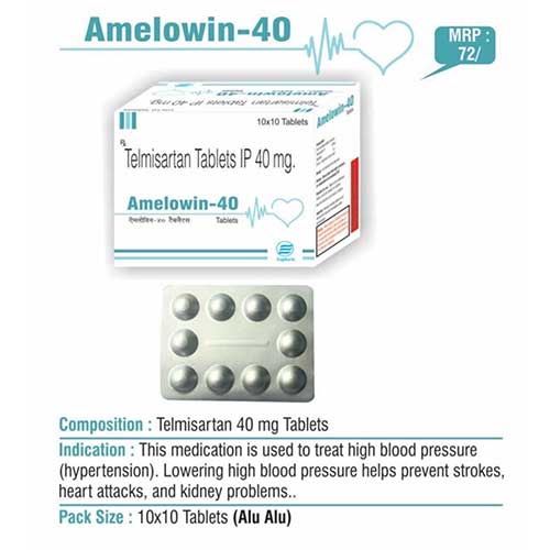 Product Name: Amelowin 40, Compositions of Amelowin 40 are Telmisartan Tablets IP 40mg - Euphoria India Pharmaceuticals