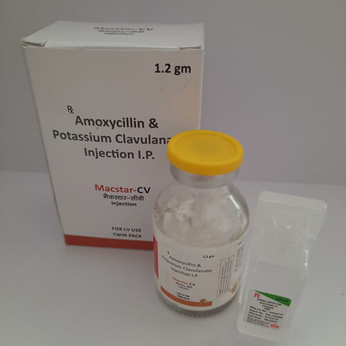 Product Name: Macstar CV, Compositions of Macstar CV are Amoxycillin & Potassium Clavulanate Injection IP - Macro Labs Pvt Ltd