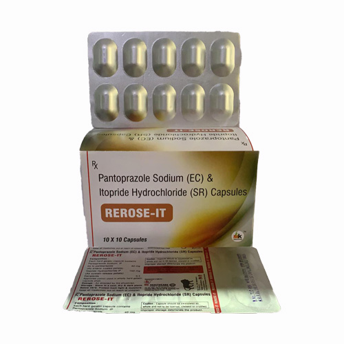 Product Name: REROSE IT, Compositions of REROSE IT are Pantoprazole Sodium (EC) & Itopride Hydrochloride (SR) Capsules - MK Healthcare