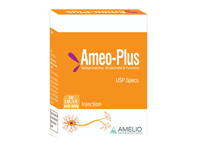 Product Name: Ameo Plus, Compositions of Ameo Plus are Mecobalamin Niacinamide Pyridoxine  - Amelio Pharmaceuticals