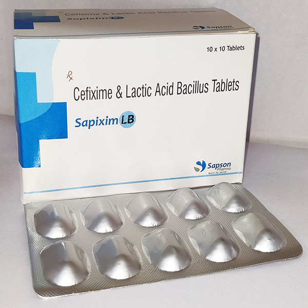 Product Name: Sapixim LB, Compositions of Sapixim LB are Cefixime & Lactic Acid Bacillus Tablets - Sapson Pharma