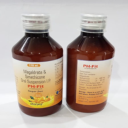 Product Name: PH Fit, Compositions of PH Fit are Magaldrate & Simethicone Oral Suspension IP - Ellanjey Lifesciences