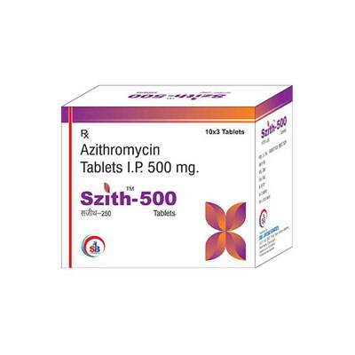 Product Name: Szith 500, Compositions of Szith 500 are Azithromycin tablets IP 500 mg - SB LIFESCIENCES