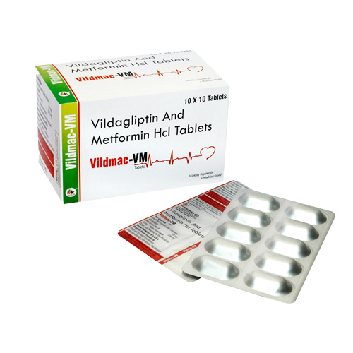 Product Name: Vildmac VM, Compositions of Vildmac VM are Vildagliptin And Metformin Hcl Tablets - MK Healthcare