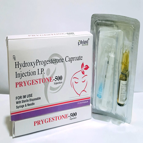 Product Name: PRYGESTONE 500, Compositions of PRYGESTONE 500 are HydroxyProgesterone Caproate Injection I.P - Ryland Health Care